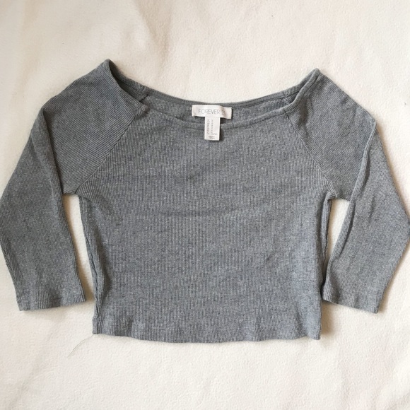Forever 21 Grey Crop 3/4 Length Sleeve Top - Picture 4 of 4